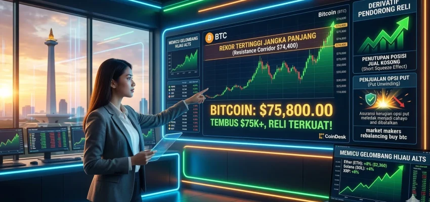 Bitcoin Tembus $75.000, Derivatif Jadi Pendorong Utama Reli Aset Kripto Hari Ini